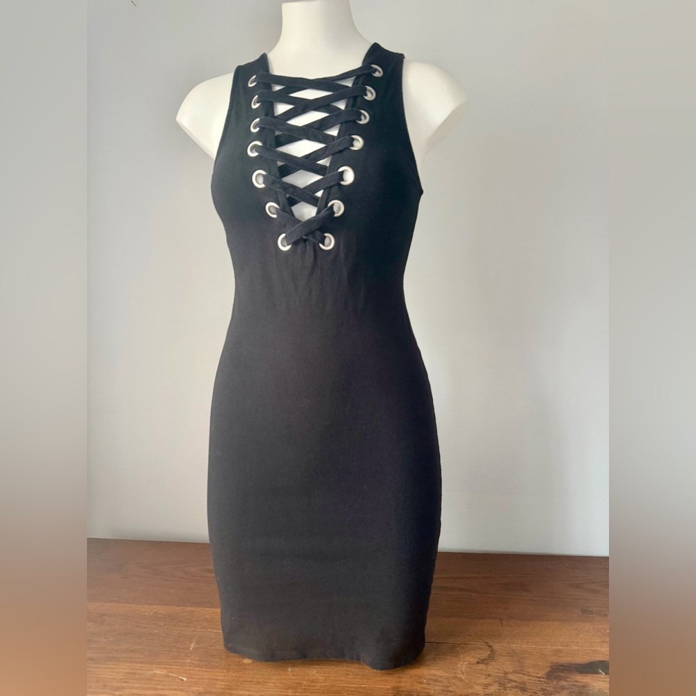 Elegant Black Lace-Up Dress